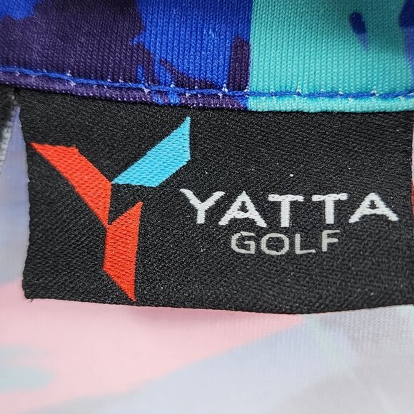 Yatta Golf Mens Medium Green Abstract Print Performance Stretch Polo Shirt - Picture 3 of 7